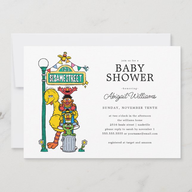 Sesame Street Characters & Street Sign Baby Shower Invitation (Front)