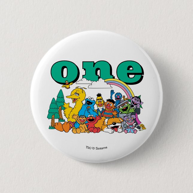 Sesame Street Characters & Street Sign Birthday Bu 2 Inch Round Button (Front)