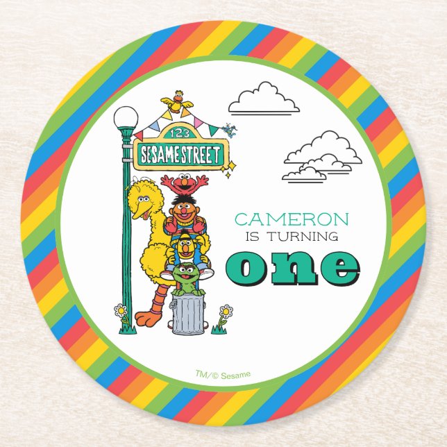 Sesame Street Characters & Street Sign Round Paper Round Paper Coaster (Front)