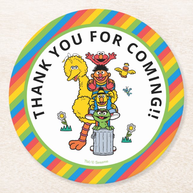 Sesame Street Characters & Street Sign Round Paper Round Paper Coaster (Front)