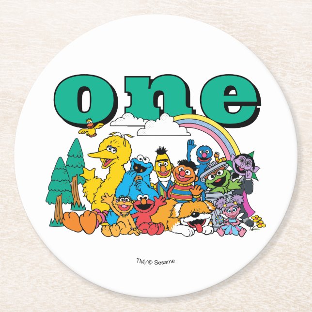 Sesame Street Characters & Street Sign Round Paper Round Paper Coaster (Front)