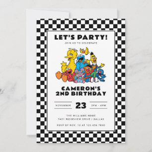 Sesame Street Chequerboard Birthday Invitation