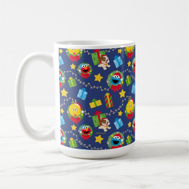 Sesame Street Christmas Lights Pattern Coffee Mug (Left)
