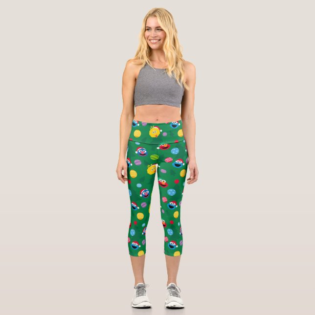 Sesame Street Christmas Tree Pattern Capri Leggings (Front)