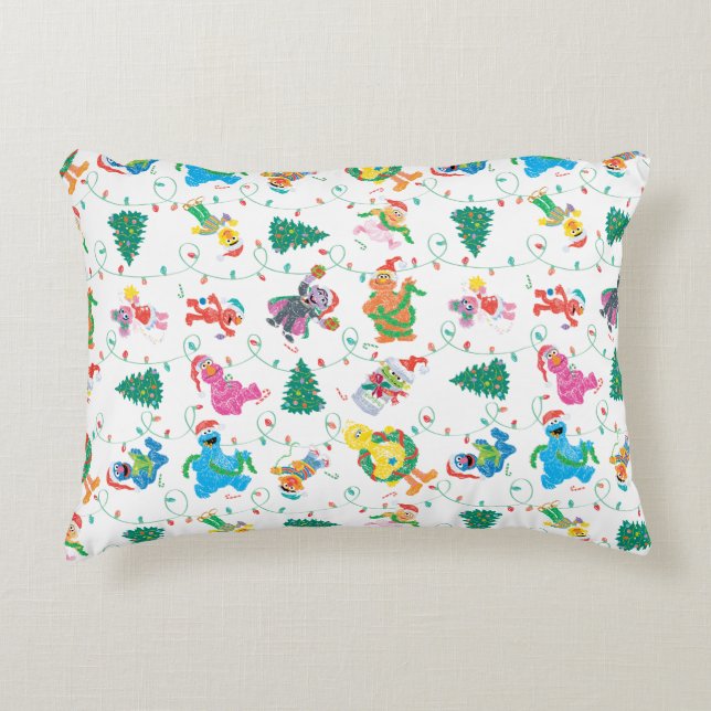 Sesame Street Christmas Tree Pattern Decorative Pillow (Front)