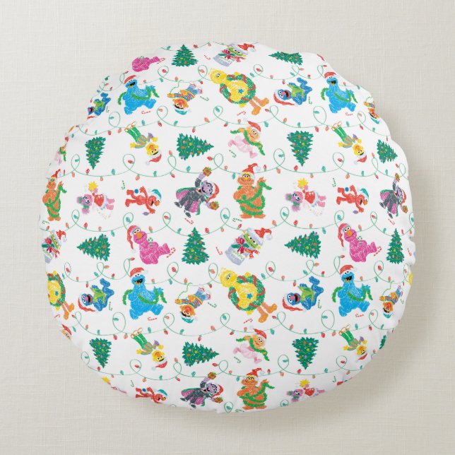 Sesame Street Christmas Tree Pattern Round Pillow (Front)