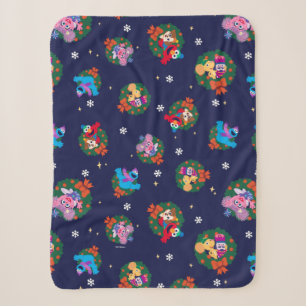 Sesame Street Christmas Wreath Pattern Sherpa Blanket