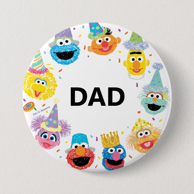 Sesame Street Confetti Birthday Child's Dad 3 Inch Round Button (Front)