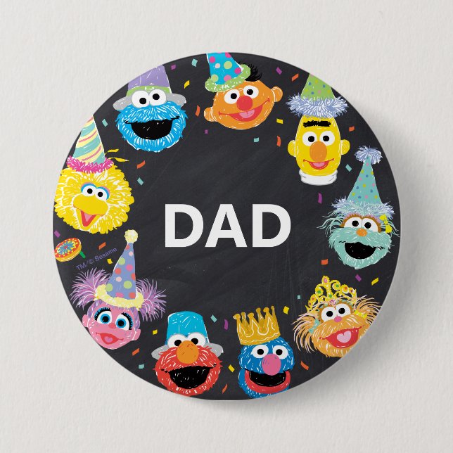 Sesame Street Confetti Birthday Child's Dad 3 Inch Round Button (Front)