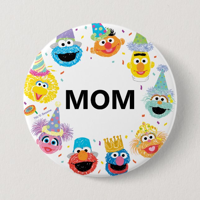 Sesame Street Confetti Birthday Child's Mom 3 Inch Round Button (Front)