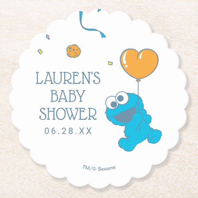 Sesame Street | Cookie Monster Baby Shower Paper Coaster (Front)