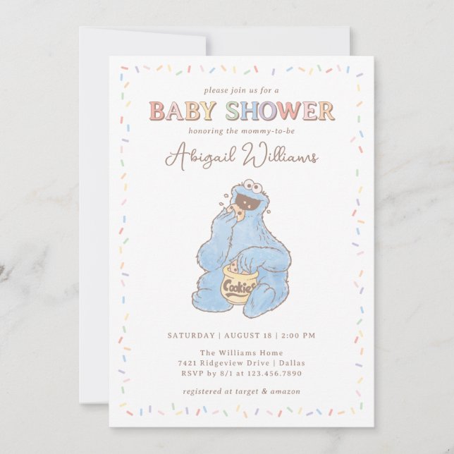 Sesame Street Cookie Monster Confetti Baby Shower Invitation (Front)