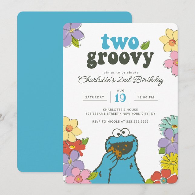 Sesame Street Cookie Monster | Two Groovy Birthday Invitation (Front/Back)