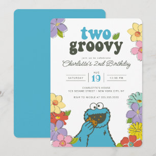 Sesame Street Cookie Monster   Two Groovy Birthday Invitation