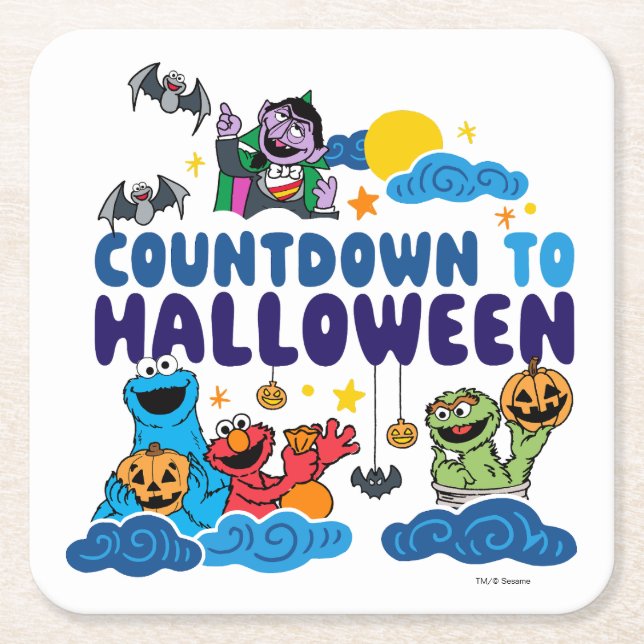 Sesame Street | Countdown to Halloween Square Paper Coaster (Front)