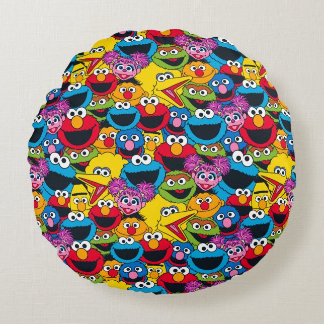 Sesame Street Crew Pattern Round Pillow (Front)