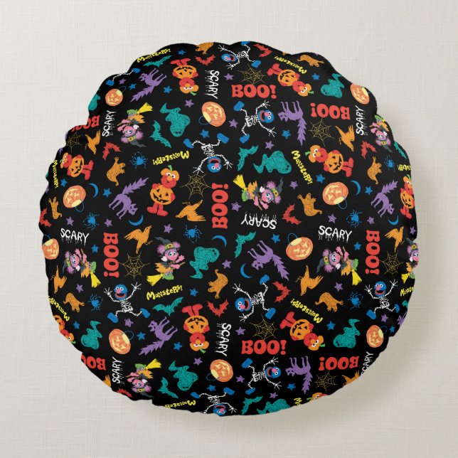Sesame Street | Cute Halloween Pattern Round Pillow (Front)