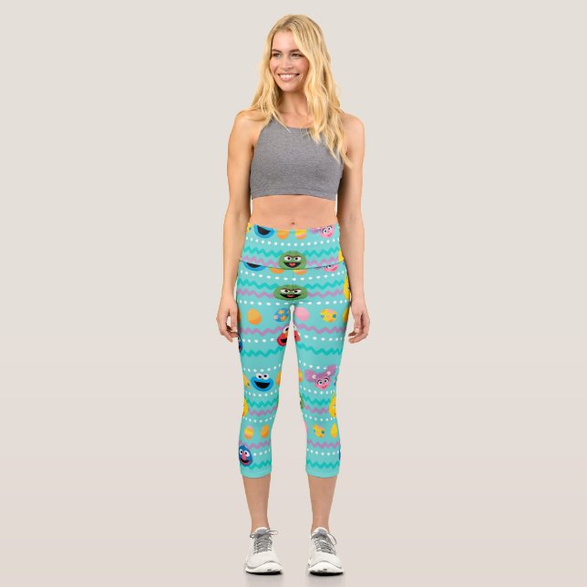 Sesame Street Easter Egg Pattern Capri Leggings (Front)