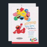 Sesame Street | Elmo and Pals - Birthday Balloons Invitation<br><div class="desc">Hooray, we're going to a birthday party! Elmo is arriving in a cute style thanks to this colourful design from Sesame Street. Here he is being airlifted in on a background of patterned stars by his old friends, this time in balloon form! Big Bird, Cookie Monster and the gang are...</div>
