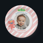 Sesame Street | Elmo - Baby Birthday Paper Plate<br><div class="desc">Arriving straight from Sesame Street right into your home, this furry little muppet has a big heart and an even bigger voice. Elmo, the adorable red monster is here to ensure that your baby's first birthday party is an unforgettable celebration. These girly paper plates set against a pale pink pattern...</div>