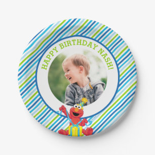 Sesame Street   Elmo - Boys Birthday Striped Paper Plate