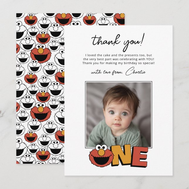 Sesame Street | Elmo - First Birthday Thank You Card (Front/Back)