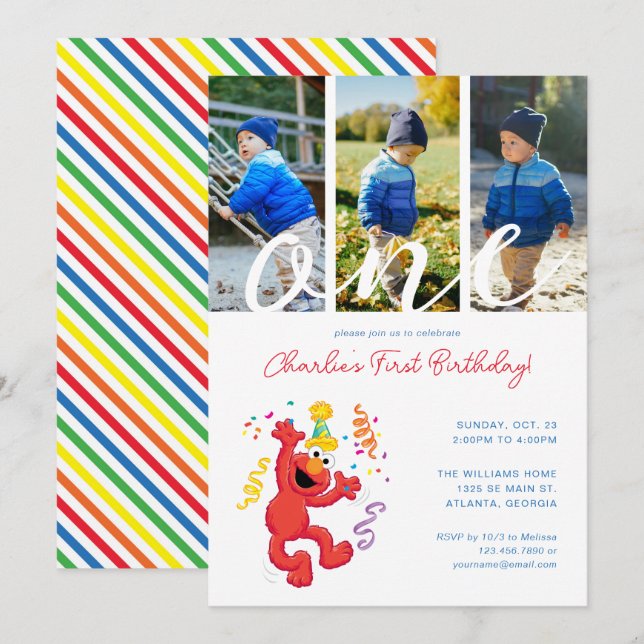 Sesame Street | Elmo - Rainbow 1st Birthday Photo Invitation (Front/Back)