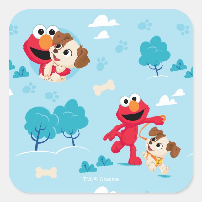 Sesame Street | Elmo & Tango Pattern Square Sticker (Front)