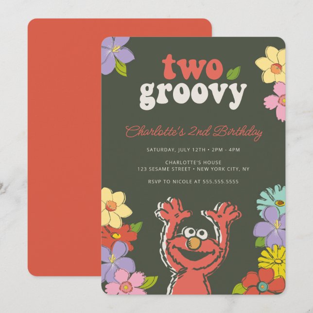 Sesame Street Elmo | Two Groovy Floral Birthday Invitation (Front/Back)