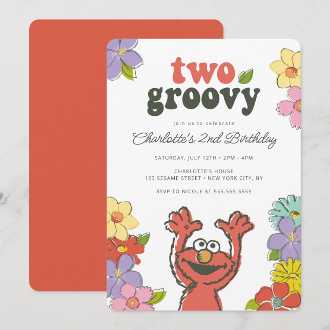 Sesame Street Elmo | Two Groovy Floral Birthday Invitation (Front/Back)