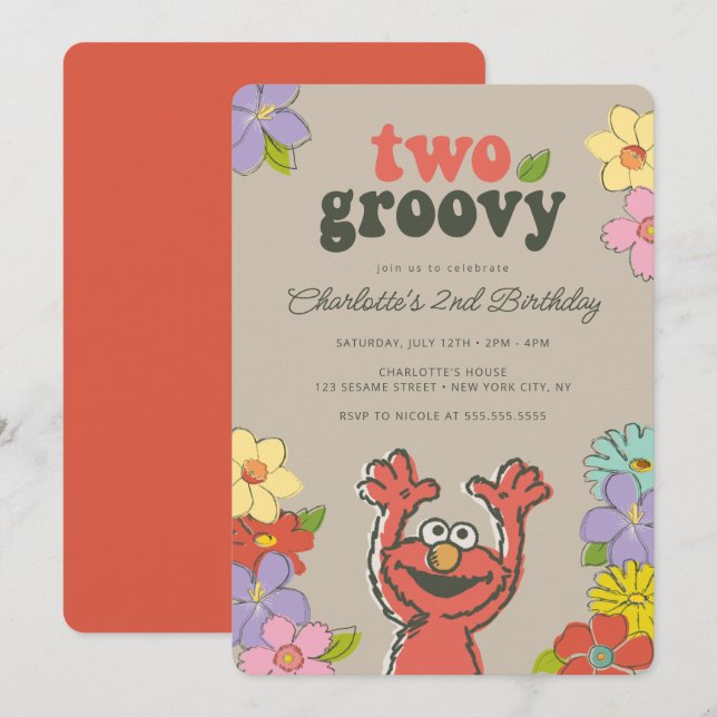 Sesame Street Elmo | Two Groovy Floral Birthday Invitation (Front/Back)