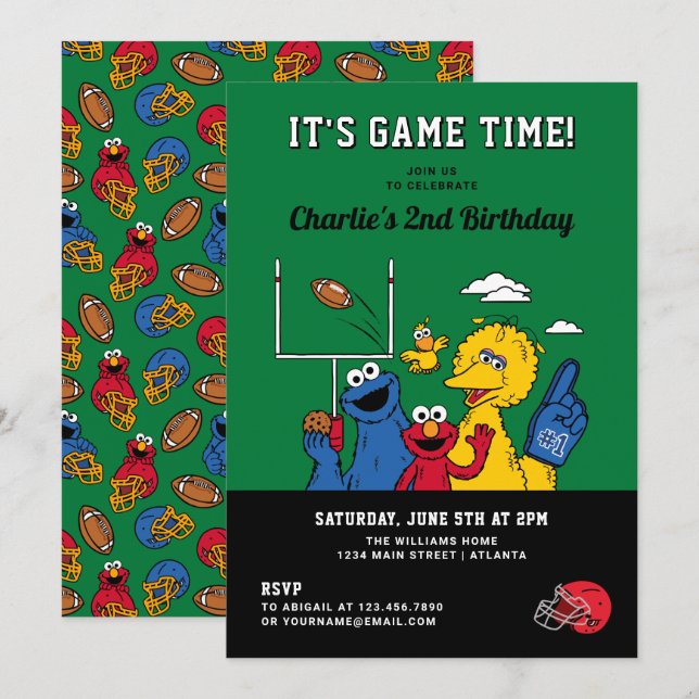 Sesame Street Football Birthday Invitation (Front/Back)