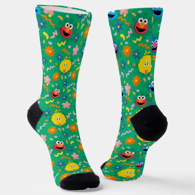 Sesame Street Green Floral Pattern Socks (Angled)