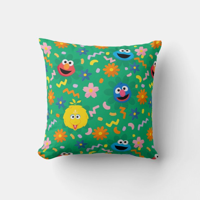 Sesame Street Green Floral Pattern Throw Pillow (Front)