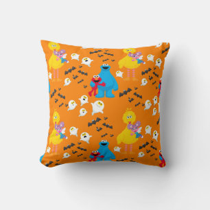 Sesame Street Halloween Bats & Ghosts Pattern Throw Pillow