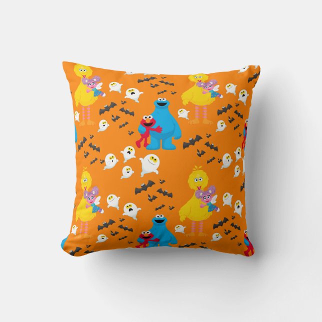 Sesame Street Halloween Bats & Ghosts Pattern Throw Pillow (Front)