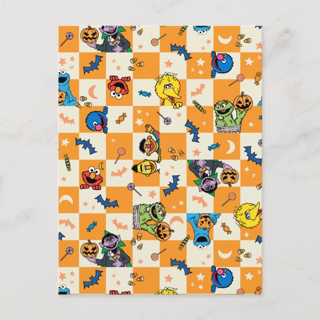 Sesame Street Halloween Chequered Pattern Postcard (Front)
