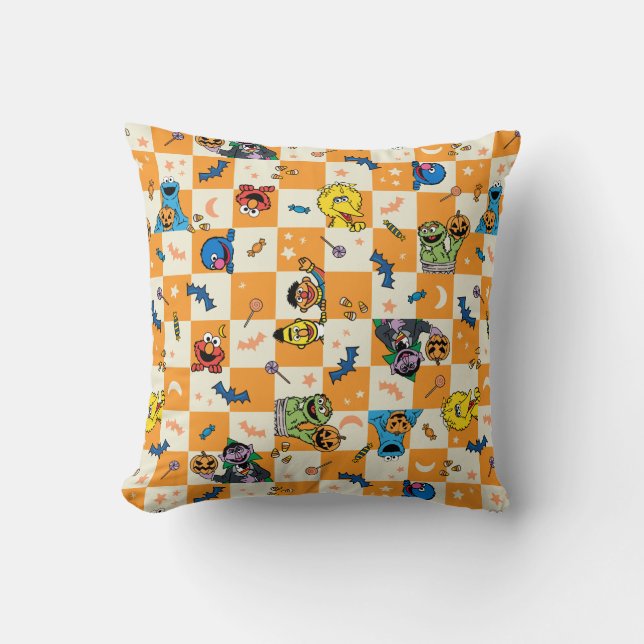 Sesame Street Halloween Chequered Pattern Throw Pillow (Front)