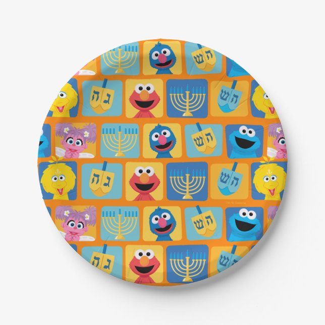 Sesame Street Hanukkah Pattern Paper Plate (Front)