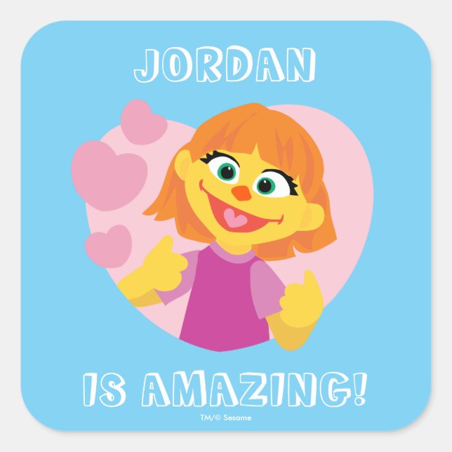 Sesame Street | Julia Pink Heart Square Sticker (Front)