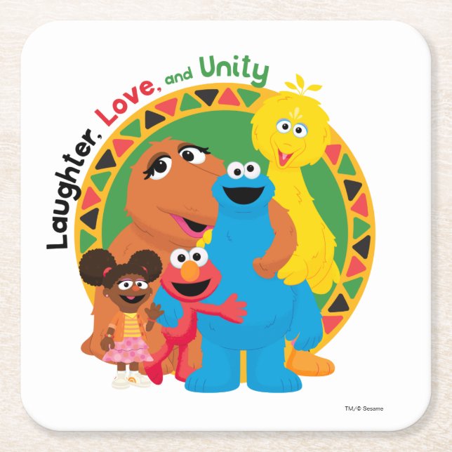 Sesame Street | Laughter, Love, & Unity Square Paper Coaster (Front)