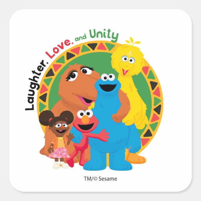 Sesame Street | Laughter, Love, & Unity Square Sticker (Front)