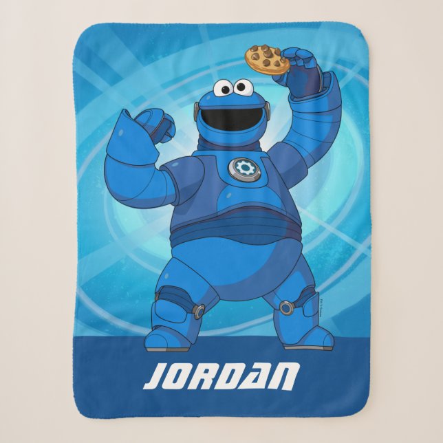 Sesame Street | Mecha Builders Cookie Monster Sherpa Blanket (Front)