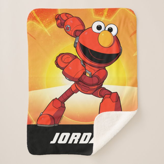 Sesame Street | Mecha Builders Elmo | Add Name Sherpa Blanket (Front)