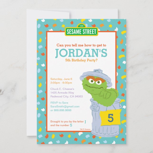Sesame Street Oscar the Grouch Confetti Birthday Invitation (Front)