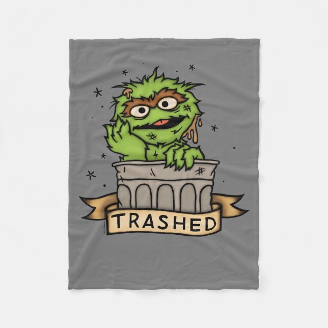 Sesame Street | Oscar the Grouch Trashed Fleece Blanket (Front)