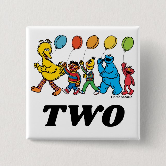 Sesame Street Pals | 2nd Birthday Balloons 2 Inch Square Button (Front)