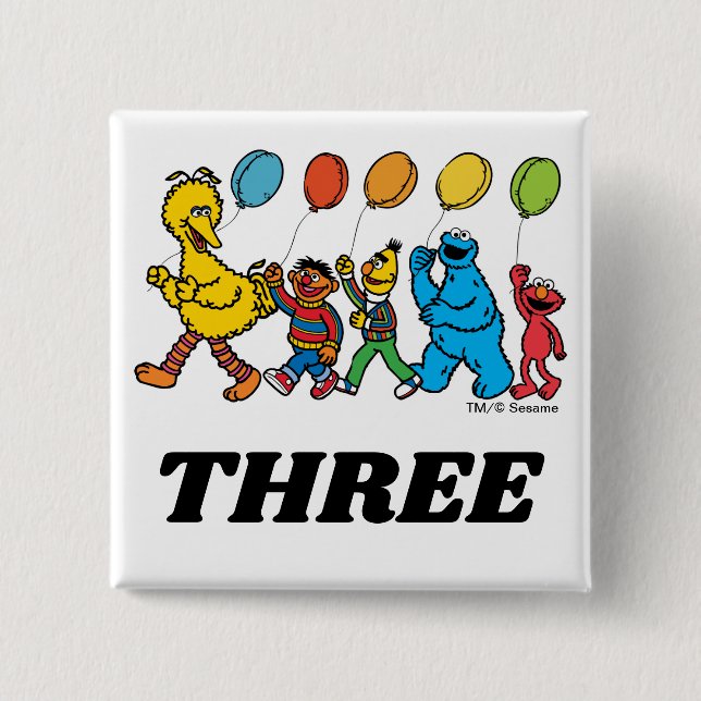 Sesame Street Pals | 3rd Birthday Balloons 2 Inch Square Button (Front)