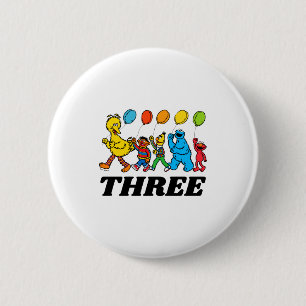 Sesame Street Pals 3rd Birthday Balloons Toddler  2 Inch Round Button