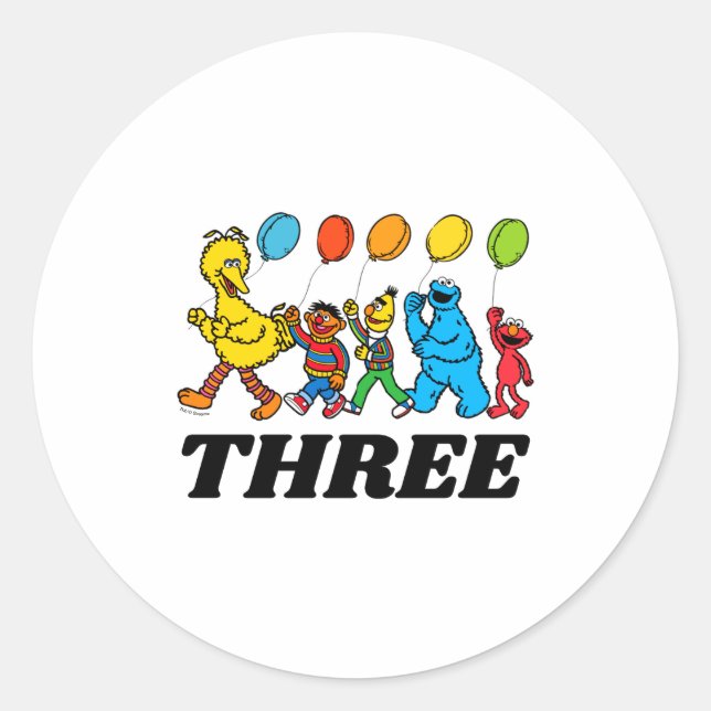 Sesame Street Pals 3rd Birthday Balloons Toddler  Classic Round Sticker (Front)